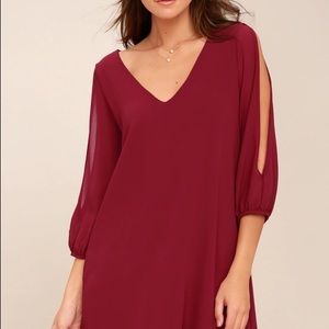 Lulus Shifting Dears Wine Red Long Sleeve Dress X-Small Maroon Shift Dress